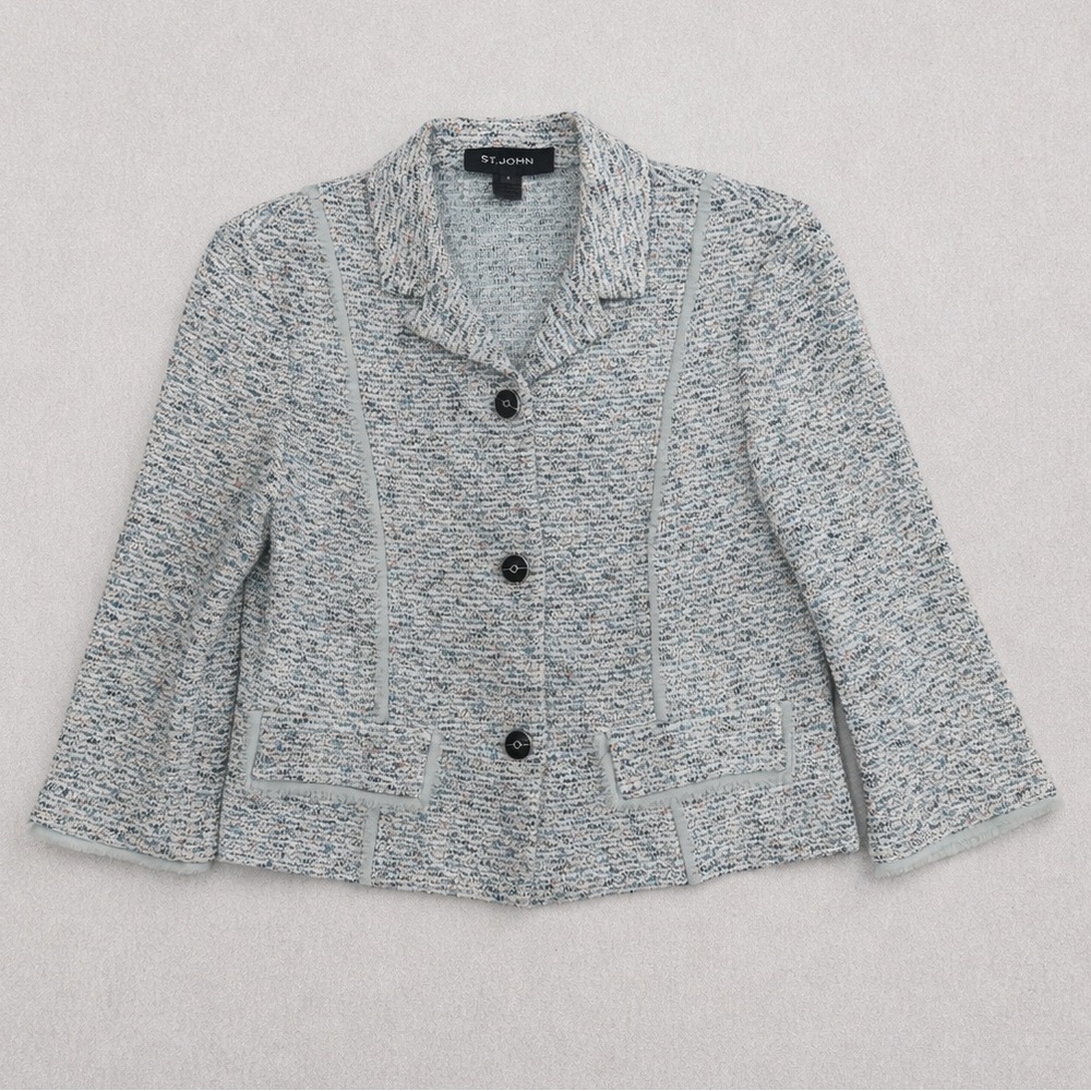 St. John Collection Textured Knit Blazer Jacket Size 4 Tweed Speckled Career